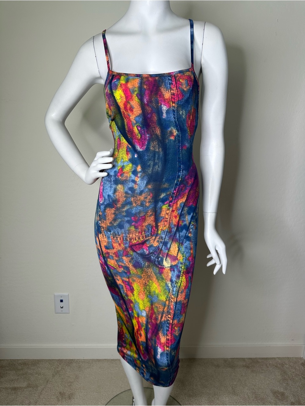 MAGIA MULTI COLOR CRISS CROSS BACK BODYCON MIDI DRESS SZ S